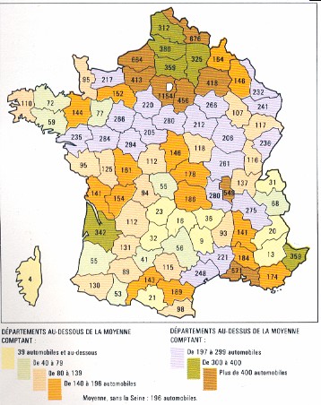 Répartition des automobiles en 1905.